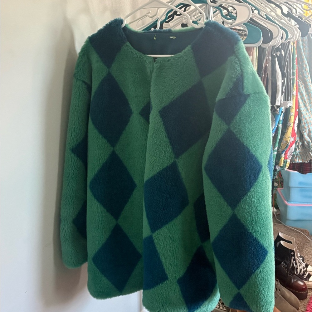 DRESSED IN LALA BLUE COSMOS FAUX FUR COAT S/M SAMPLE